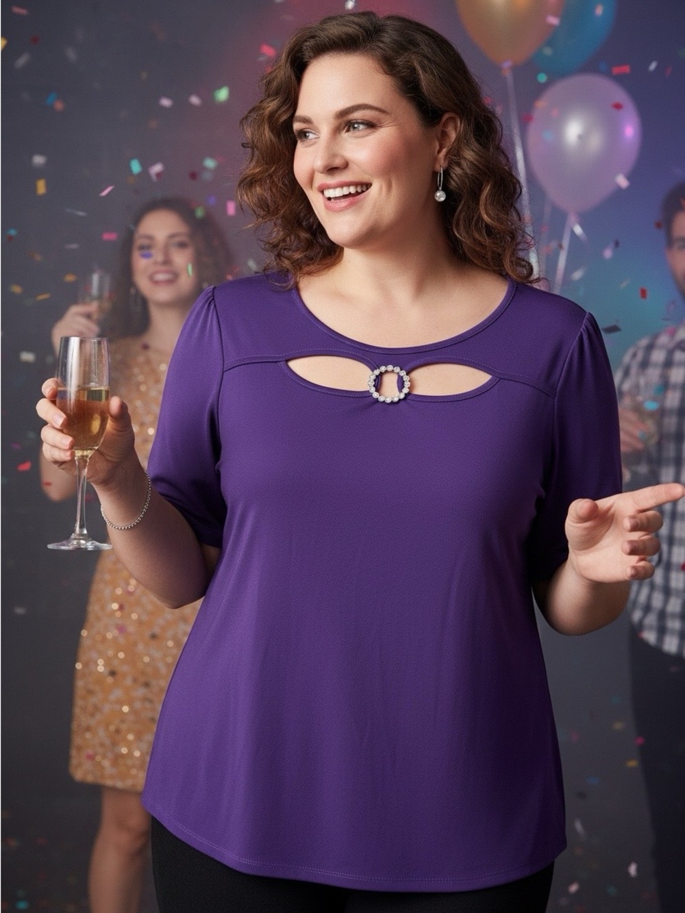 Louise Paris Purple Keyhole Ring-Accent Women's Top